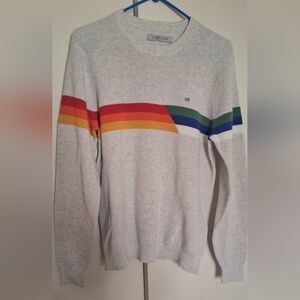 Outerknown Gray Rainbow Large Organic Sweater with Colorful Stripes